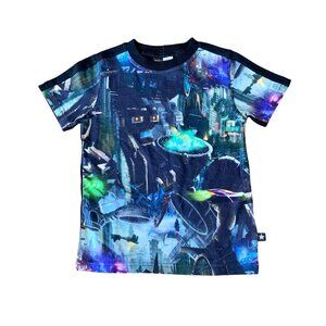 MOLO Space T-Shirt Boys 5 110 Organic Cotton Top Tee Shirt Spaceships Galaxy EUC